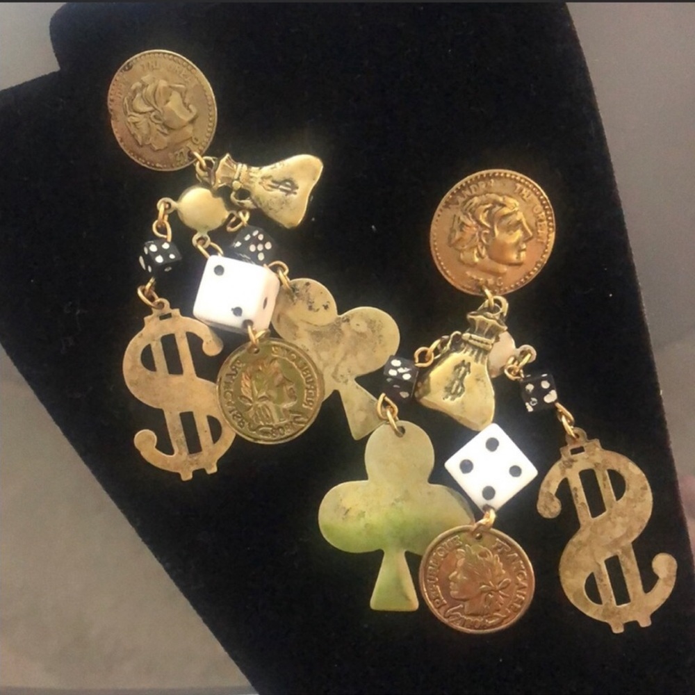 Las Vegas “Lucky” Gambling Charms Vintage Earrings-Boutique